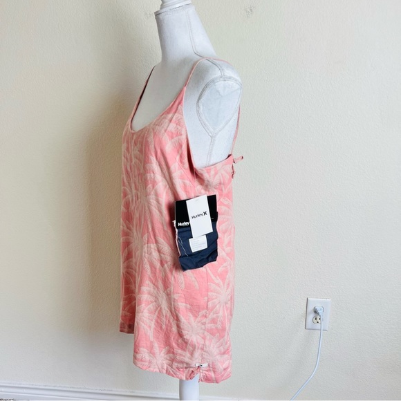 NWT HURLEY Pink & Cream Palm Tree Woven Grommet Brontë Beach Mini Dress - Picture 3 of 11